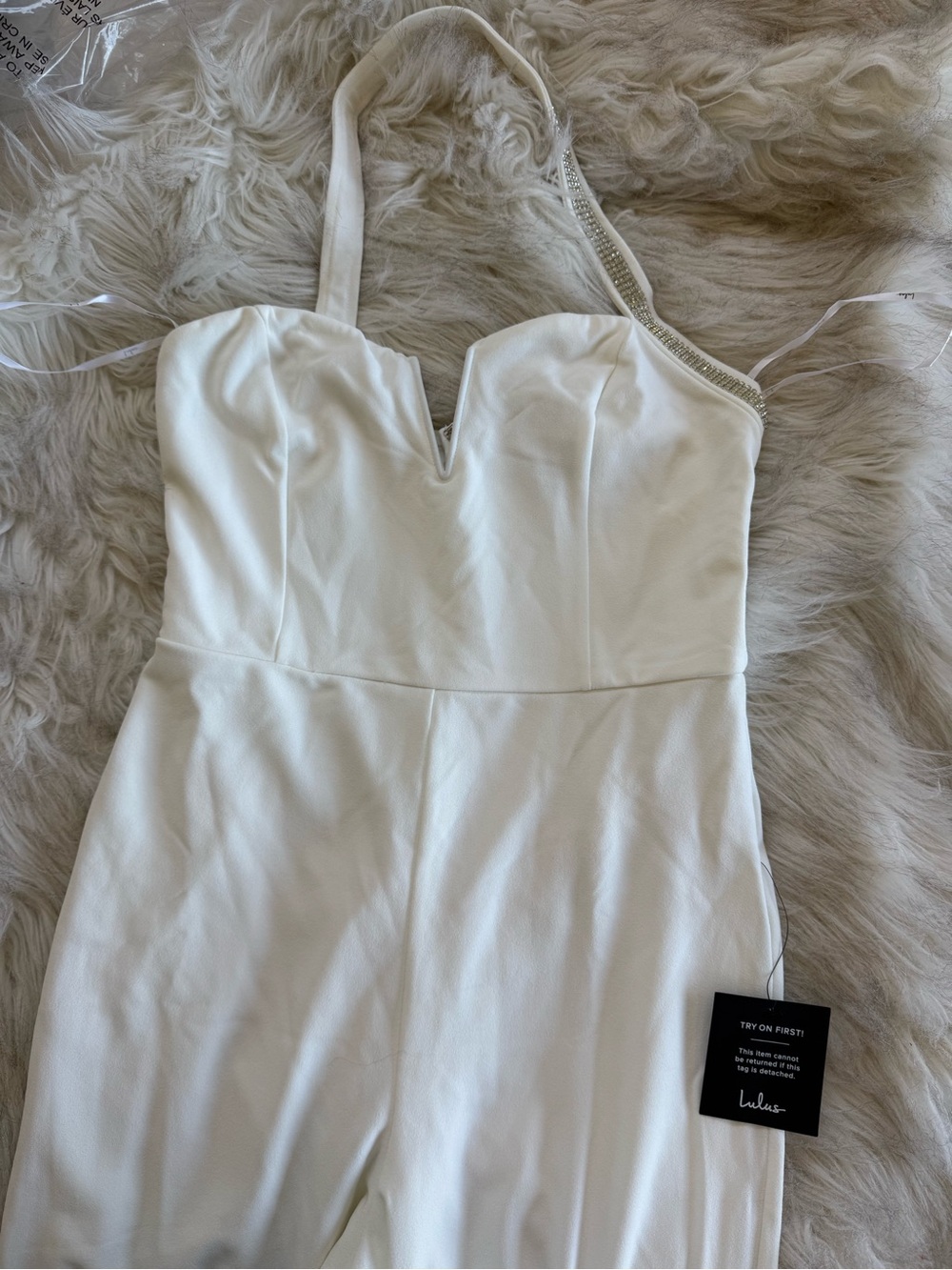 Lulu's White One-Shoulder Wide-Leg Jumpsuit - Picture 7 of 8